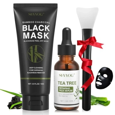 Afbeelding van SHVYOG 3 in 1 gezichtsmasker met borstel en theeboom serum, dieptereinigend voor mee eters, vuil, acne, krimpende poriën (100 g + 30 ml)