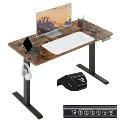Afbeelding van WOLTU In hoogte verstelbaar bureau 120 x 60 cm, speeltafel met elektrische lift, 72 tot USB opladen, 4 geheugenhoogtes en botsbeveiliging, bruin, TS194vbn02