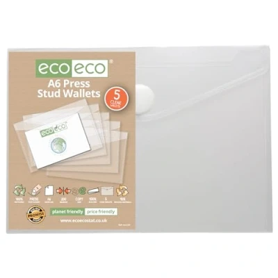 Afbeelding van eco 5 stuks A6 transparante drukknophoezen 95% gerecycled
