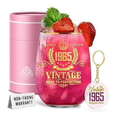 Afbeelding van CROWNLY CRYSTAL® 1965 Cadeau Vrouw 60 Jaar Wijnglas Gepersonaliseerde Decoratie Verjaardag Moeder Idee