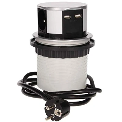 Afbeelding van Pop up stekkerdoos 3x stopcontact met penaarde 2x USB laadpoort