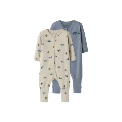 Afbeelding van Name it Nbmnightsuit ZIP Airplane 2 PACK Pyjama voor kinderen, Maat: 56, Peyote/tradewinds