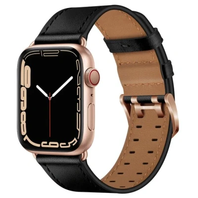 Afbeelding van Apple Watch Leren band met twin gesp Zwart rosé Geschikt voor 38mm / 40mm 41mm 42mm
