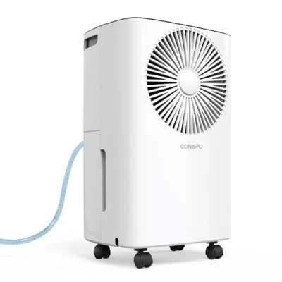 Afbeelding van CONOPUPlus Elektrische luchtontvochtiger, 12 liter/dag, continue afvoer, automatische ontvochtiging, slaapmodus, 24 uurs timer, anti schimmel, brengt warmte op regenachtige dagen