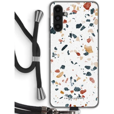 Afbeelding van Case Company® hoesje met Koord geschikt voor Samsung Galaxy A13 5G Terrazzo N4 Telefoonhoesje Zwart Bescherming aan alle Kanten en Over de Schermrand