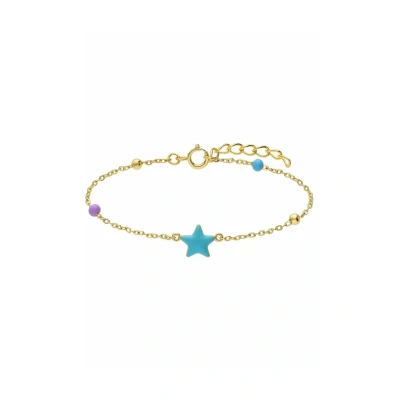 Afbeelding van Lucardi Kinder Zilveren goldplated Armband ster emaille blauw 925 Zilver Goudkleurig 20 cm