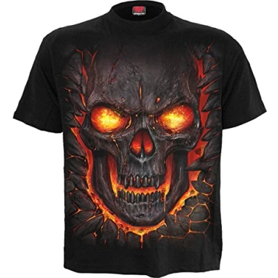 Afbeelding van Spiral Skull Lava T shirt voor heren, korte mouwen, zwart, normaal/standaard snit, zwart.