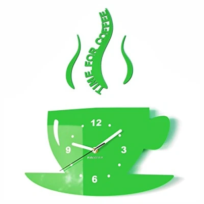 Afbeelding van TASSE Time for coffee (tijd voor koffie) moderne keuken wandklok groen, 3D Romeins, decoratie