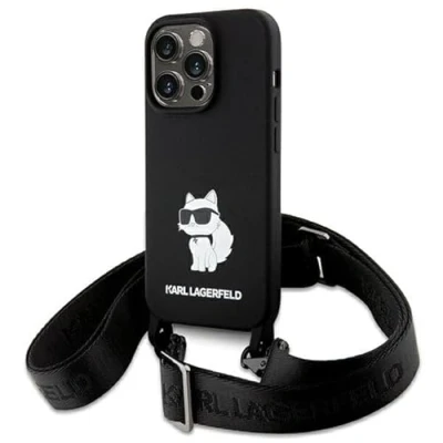 Afbeelding van Karl Lagerfeld Crossbody Siliconen Choupette hoesje voor iPhone 15 Pro Max zwart