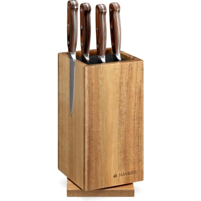 Afbeelding van Navaris keuken messenblok Van hout Universele magnetische houder voor messen 25 x 12,5 cm acaciahout met roterend ontwerp