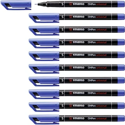 Image de Marqueur permanent STABILO OHPen Lot x 10 marqueurs Bleu (encre permanente/pointe superfine 0,4mm)