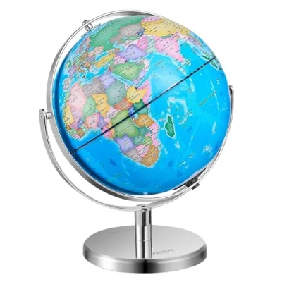 Afbeelding van VEVOR Roterende wereldbol met standaard, 330,2 mm, educatieve geografische nauwkeurige tijdzone, ABS materiaal, 720 graden draaibare voor kinderen, aardrijkskundeleren in de