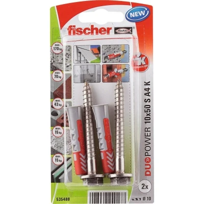 Afbeelding van Fischer Plug Duopower 10x50mm met RVS A4 schroef 2 stuks