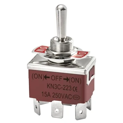 Afbeelding van Heschen Metalen tuimelschakelaar DPDT momentane (ON)/OFF/(ON) 3 posities 15A 250VAC 6 tabs CE terminal