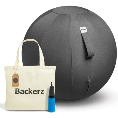 Afbeelding van Backerz® Zitbal Kantoor en Thuis 75 CM Luxe Yoga Bal Zitballen met Hoes Ergonomische Bureaustoel Linnen Zwart