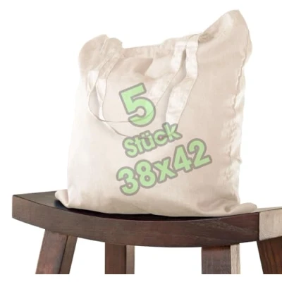 Afbeelding van katoenen tas 38x42 cm 5 stuk onbedrukt, twee lange hengsels OEKO TEX® gecertificeerd stoffen tas, draagtas, boodschappentas, Boodschappentas om de natuur te schilderen