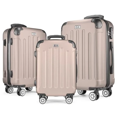 Afbeelding van POSH Harde koffer met wieltjes, handbagage, 4 wielen, ABS koffer, vakantiekoffer in kit M L XL, Champagne, van