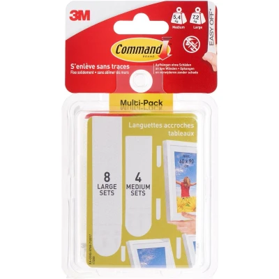 Afbeelding van 3M Command beeldmontage strips M en L, voordeelverpakking Wit Inhoud: 12 paar