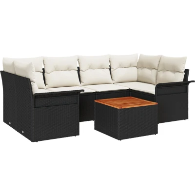 Afbeelding van vidaXL 7 delige tuinsofa set met kussens zwart poly rattan acacia
