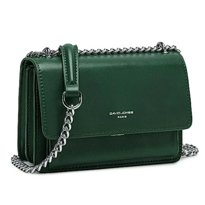 Afbeelding van David Jones, kleine schoudertas voor dames, mini telefoontasje van hard PU leer, handtas kettingen schouders, rechthoekige tas, avondtas, winkelen, stad, trend, Groen