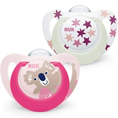 Afbeelding van NUK Starlight Dag &amp; Nacht 2 Siliconen Fopspenen 18 36 Maanden (Modellen : Koala/Nacht)