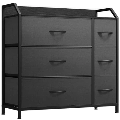 Afbeelding van YITAHOME Commode met 6 laden voor slaapkamer, stoffen commode, opbergladen handgrepen, metalen frame woonkamer, hal, kinderkamer, zwart en grijs