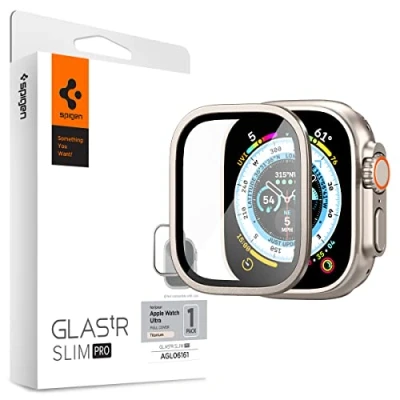Afbeelding van Spigen Glas.tR Slim Pro gehard glas voor Apple Watch ultra 2/1, 49 mm, 1 stuk, titanium frame, krasbestendig, helder