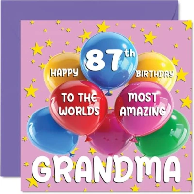 Afbeelding van 87 jaar verjaardagskaart voor oma World&#039;s Most Amazing Grandma van kleindochter en kleinzoon, 145 mm x mm, jaar,