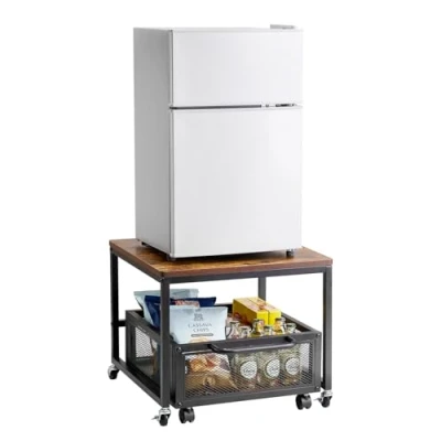 Image de VEVOR Support de mini réfrigérateur avec chariot rangement 90 kg marron clair