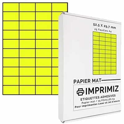 Afbeelding van 1000 zelfklevende etiketten, neongeel, 52,5 x 29,7 mm, 40 etiketten/vellen, 25 vellen A4 papier, zelfklevend, voor laser en inkjetprinters