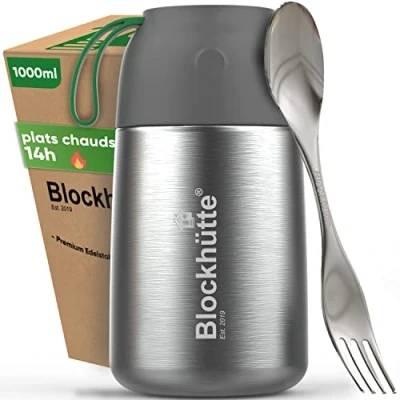 Afbeelding van Blockhütte Warme thermoskan van roestvrij staal, 530 ml, met borstel en spork, geïsoleerde lunchbox voor volwassenen kinderen, beker baby&#039;s granen (34oz)