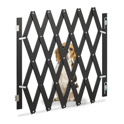 Image de Relaxdays Barrière de sécurité pour chien extensible jusqu&#039;à 126 cm hauteur 70 82 en bambou escalier et porte Noir