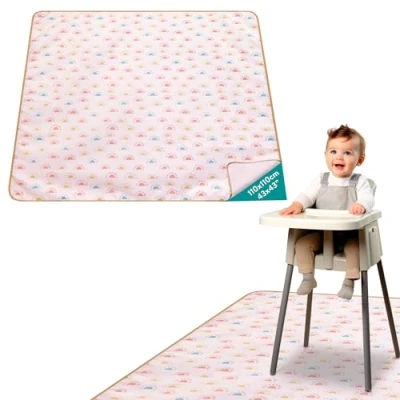 Afbeelding van Navaris waterdichte antislip baby knoeimat Kleed voor onder de kinderstoel 110 x cm Picknickmat speelmat en knutselmat Met zonnetjes