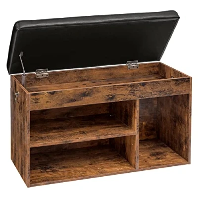 Afbeelding van HOOBRO Schoenenkast met scharnierend deksel en verstelbare planken, stevige schoenenkruk comfortabel kussen, ruimtebesparend in de hal, gang, woonkamer EBF40HX01