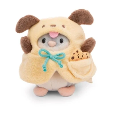Afbeelding van Hamster Shai pluche Set 8 cm met Cookie &amp; Hondenkostuum in Geschenkdoos, 8,5 x 6,5 10 cm, grijs, knuffeldier, schattig speelgoed om te knuffelen en spelen, een geweldig cadeau idee