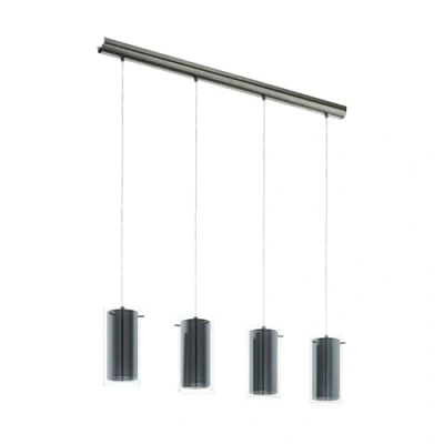 Afbeelding van hanglamp Pinto Textil 4 lichts grijs Zwart Glas EGLO