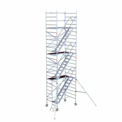 Afbeelding van Pro. alu trappentoren carbondeck 1.35x1.90x8.20m werkhoogte