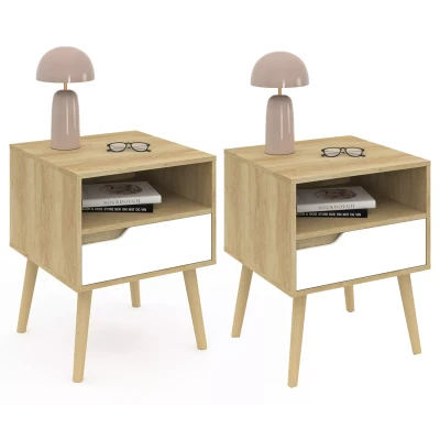 Image de Tables de chevet scandinaves bois blanc et effet hêtre