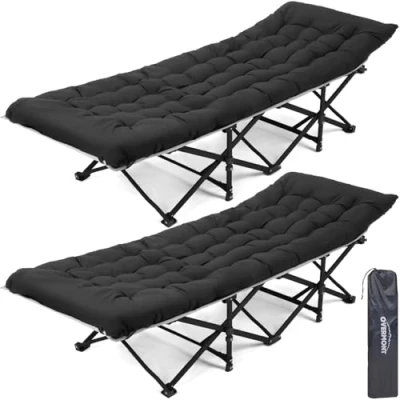 Afbeelding van OVERMONT Vouwbed met matras, opvouwbaar, 190 x 71 36 cm, draagkracht 250 kg, 2400D Oxford stof zijvak, draagtas voor camping, tuin, kantoor, zwart (2 stuks)