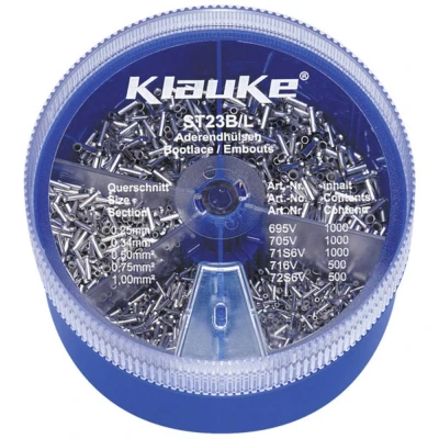 Afbeelding van Klauke ST23B Assortiment adereindhulzen 0.25 mm², 0.34 0.5 0.75 1 mm² Ongeïsoleerd Zilver 4000 onderdelen