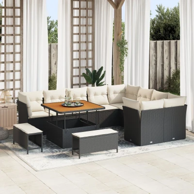 Afbeelding van vidaXL 12 Piece Tuin Sofa Set met Kussens Zwart Poly Rattan Acacia