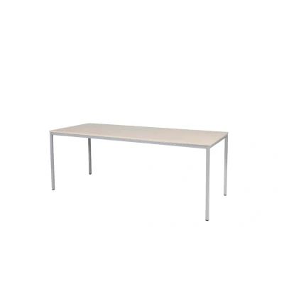 Afbeelding van Domino Basic bureautafel, vaste hoogte met 200x80cm lindberg (licht) eiken 25mm blad en wit (RAL9010) 4 poot frame
