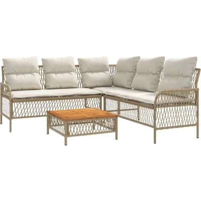 Afbeelding van 2 delige Loungeset met kussens poly rattan beige