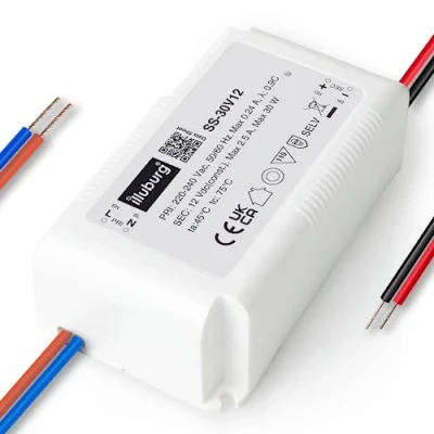 Afbeelding van illuburg led transformator 12V 30W flikkervrij voor strip G4 GU5.3 inbouwvoeding driver
