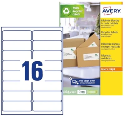 Afbeelding van Etiket Avery LR7162 100 99.1x33.9mm recycled wit 1600stuks