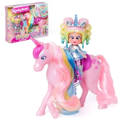 Afbeelding van KOOKYLOOS Rainbow Unicorn Eenhoorn met echt haar en Iris pop. Bevat de eenhoorn, exclusieve pop, modieuze kleding schoenen, 1 borstel
