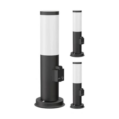 Afbeelding van ledscom.de 3 stuks koplamp/lichtklem/tuinlamp PORU voor buiten, IP44, 39 cm, zwart, 1 x E27 max. 40 W, stopcontact
