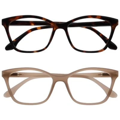 Image de OPULIZE KAT Lunettes de lecture Monture élégante œil chat Hommes et femmes Charnières à ressort R59, Marron brillant Carey Taupe mat, +3.00 Dioptrías