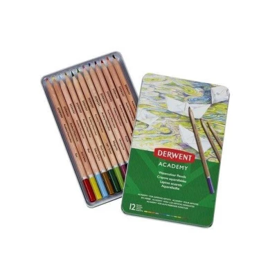 Afbeelding van Derwent aquarelpotlood Academy , blik van 12 stuks in geassorteerde kleuren kleurpotlood