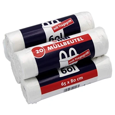Afbeelding van 5 vuilniszakken met draaggreep, 60 l, 20 stuks per rol, scheurvast en vloeibaar, recyclebaar product verpakking